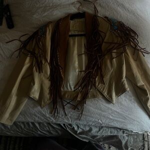Fringed Tan Leather Jacket TRUE VINTAGE